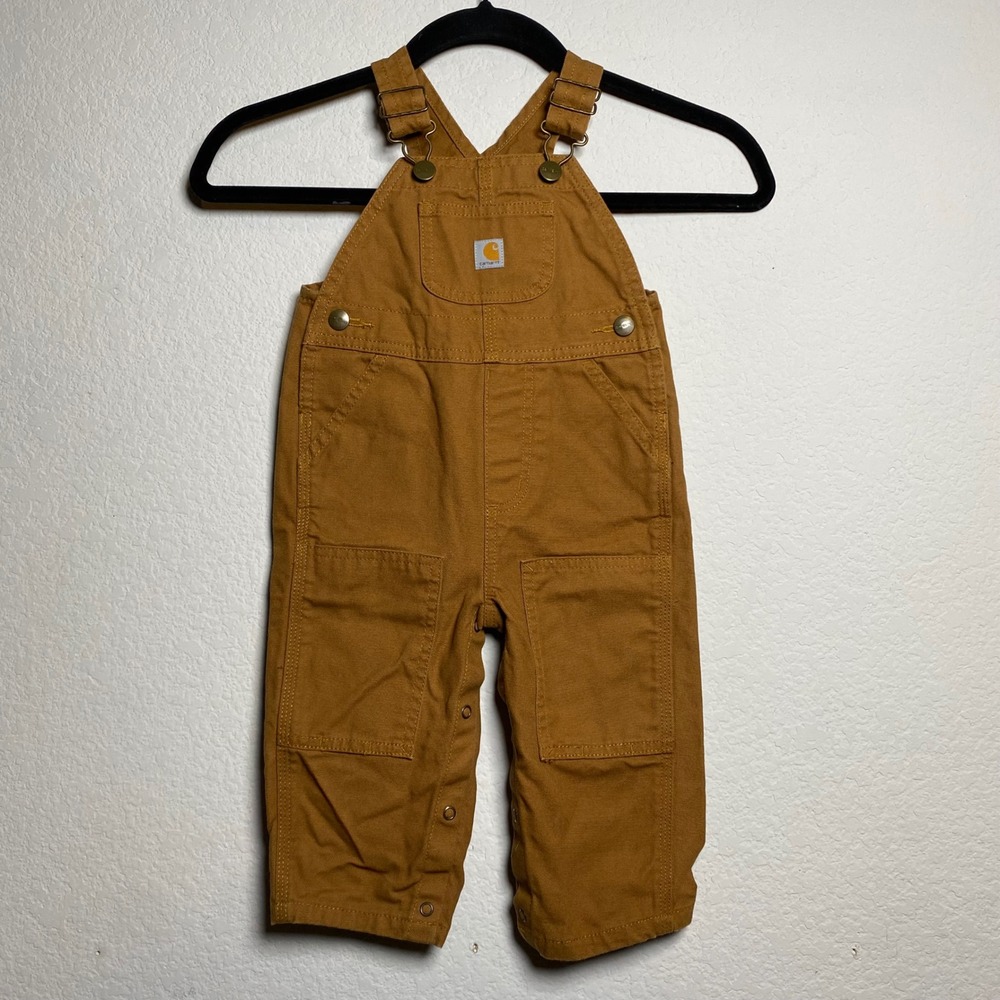 Carhartt Baby Boy Girl Brown Duck‎ Canvas Bib Overalls 12M Unisex Mini Workwear